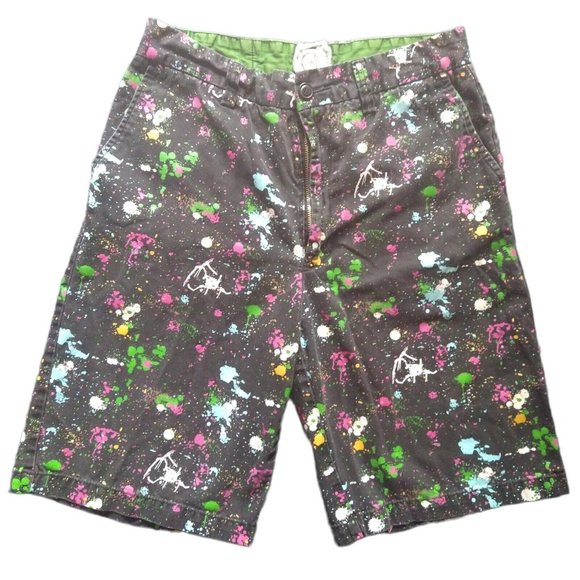 Chor Paint Splatter Multicolor Graphic Black Chino Shorts Men's Size 32 - Picture 1 of 8